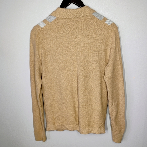 Express Stripe Button Down Sweater Polo Men Small Beige Neutral Cardigan Preppy - Picture 5 of 10